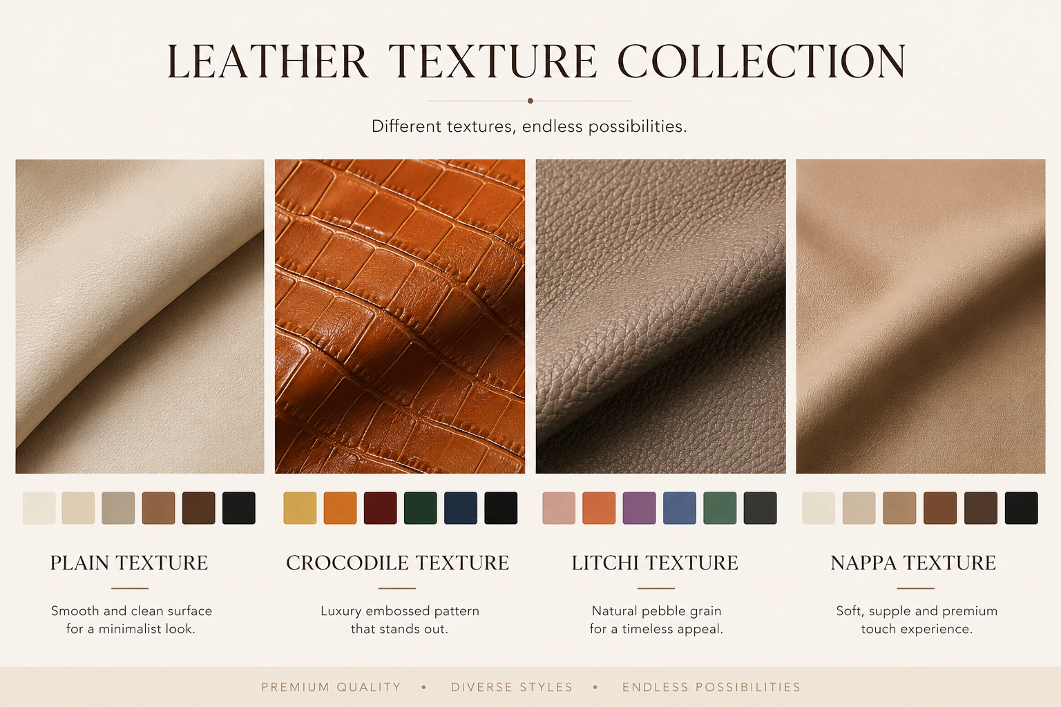 Popular PU leather surface finishes for handbags