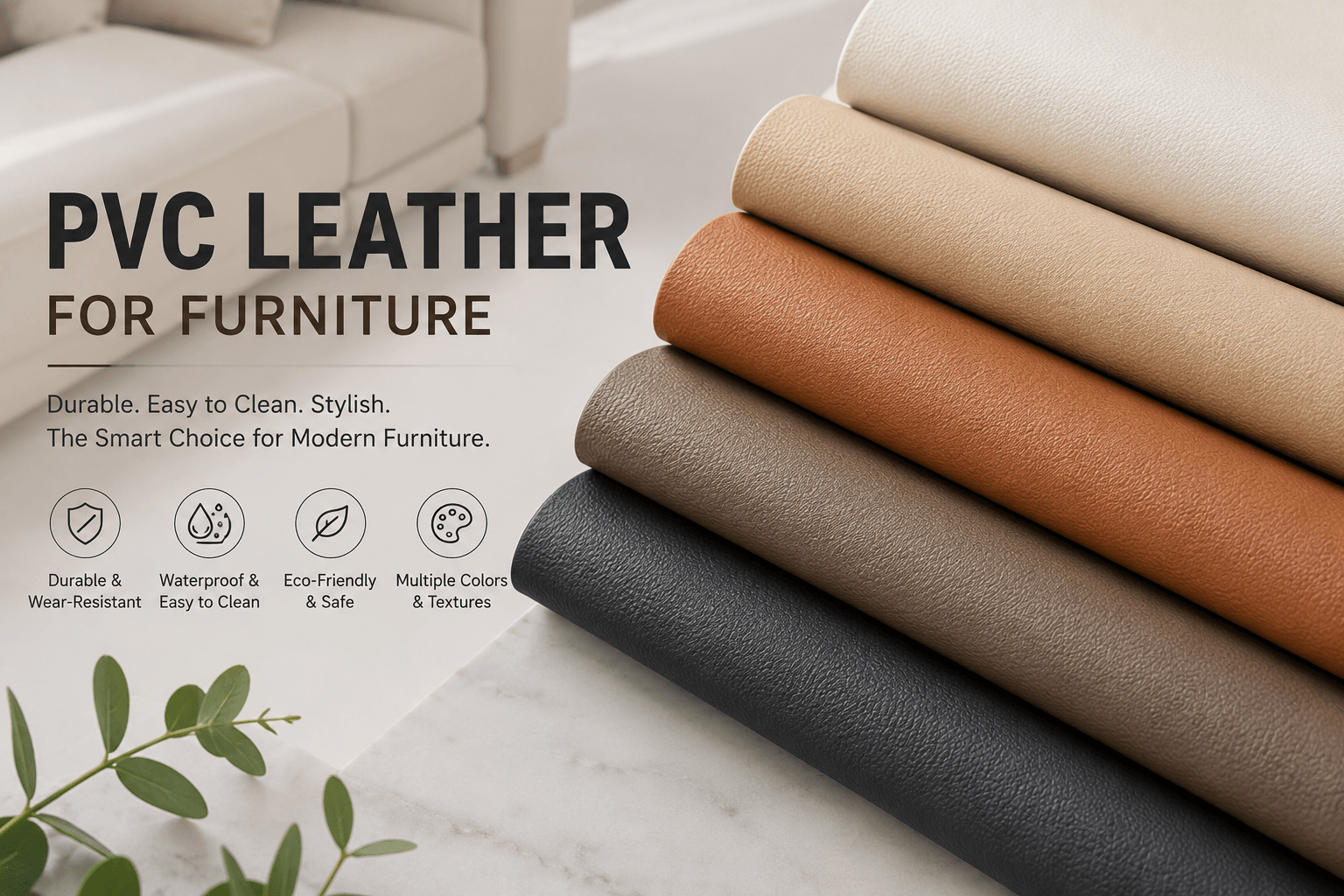 PVC leather fabric rolls for furniture upholstery in multiple colors