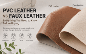 PVC leather vs faux leather material comparison, artificial leather sample roll for furniture and car upholstery
