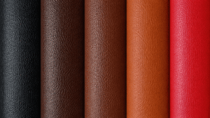 PVC leather sample showing surface texture and color for automotive interior trim.
