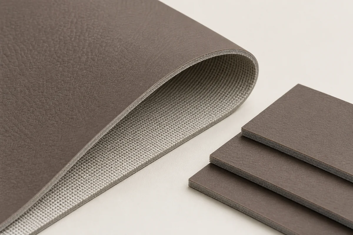 PVC leather reverse side showing textile backing and layer construction