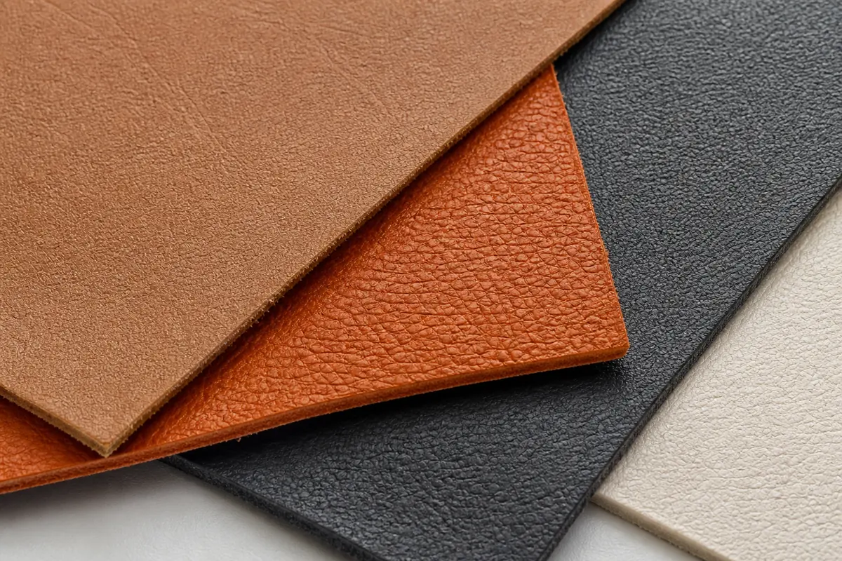 Close-up of PVC leather grain pattern and colour surface detail