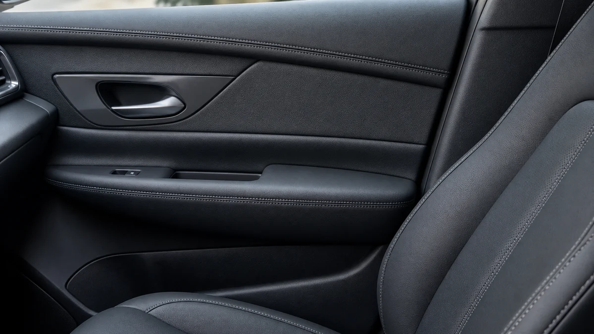 PVC leather used in automotive interior applications including door panels and seat trim