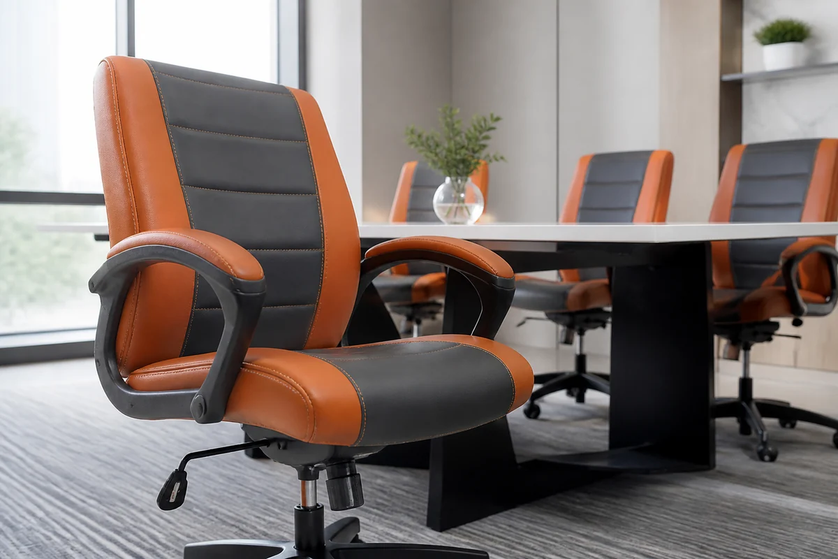 PVC leather covering office chair seat and back panels for commercial seating applications