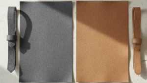 Charcoal and tan grain-textured panels with matching narrow straps