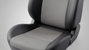 Grey seat centre panels and dark side bolsters with stitched joins