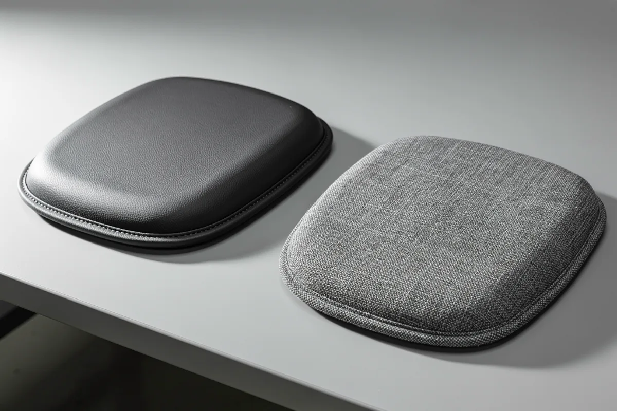 Concept seat pads illustrating coated and woven covers over similar rounded shapes
