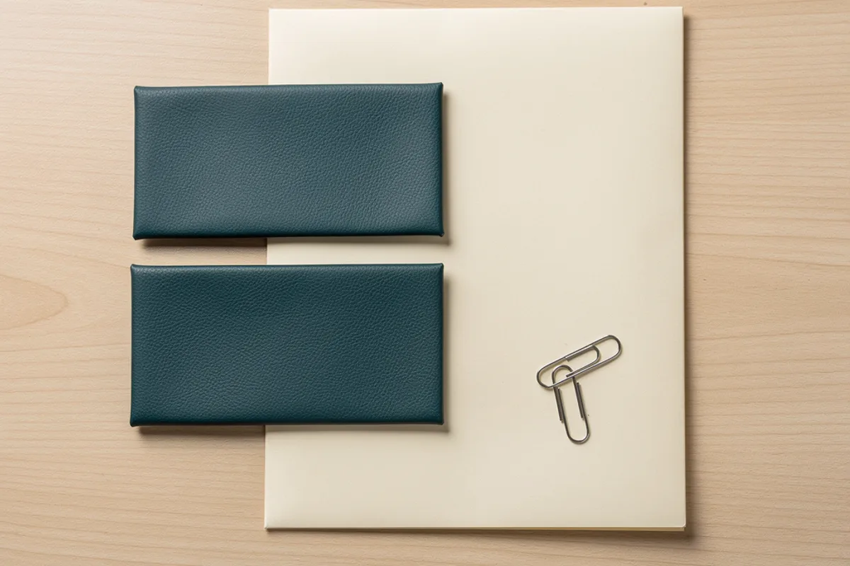 Concept material swatches beside a plain folder for specification review